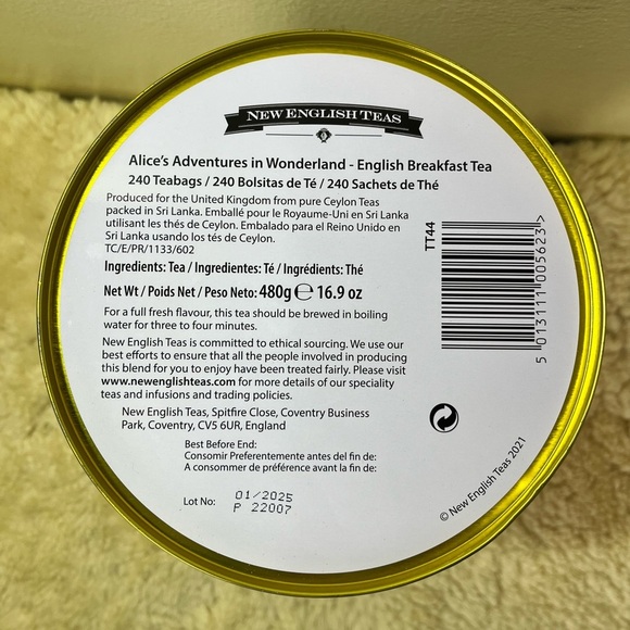 English Breakfast Tea Alice in Wonderland 240 Teabag Canister **Empty Canister** - Picture 6 of 8